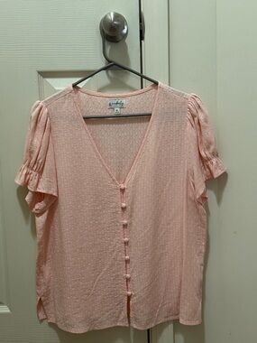 Wonderly Soft Peach V-Neck Button Front Blouse, SP Worn Once
